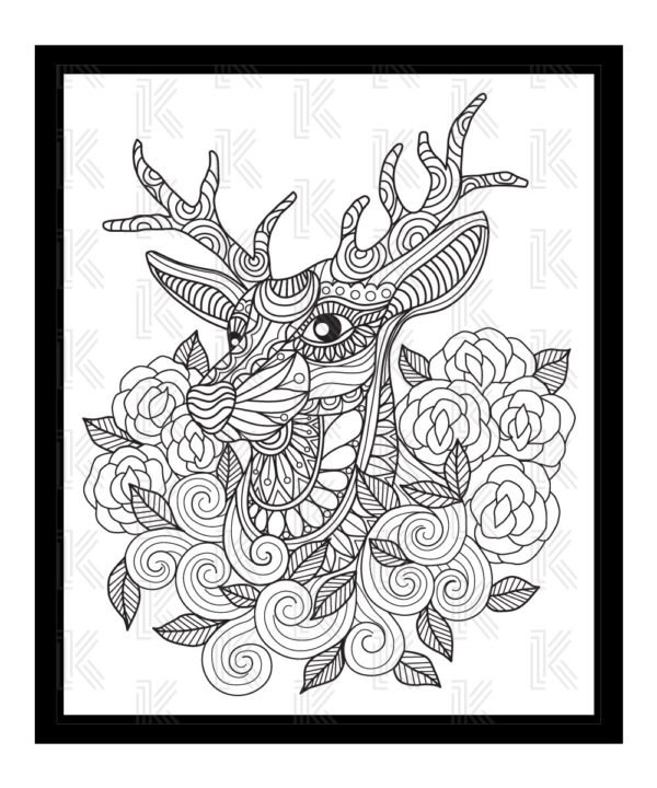 Deer with flowers color page for adults