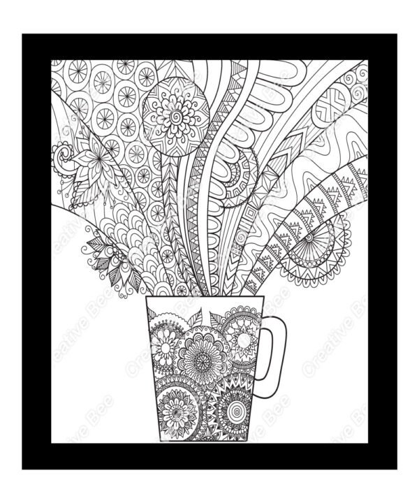 flower colouring page with details in zentangle style