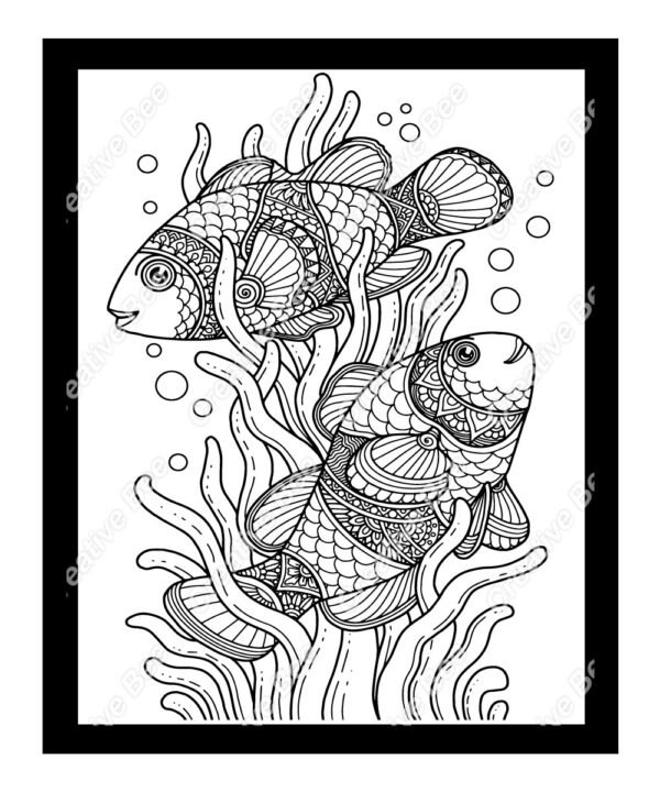 sea animals colouring book page for adults