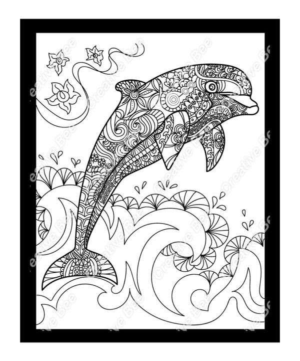 sea animals colouring book page for adults
